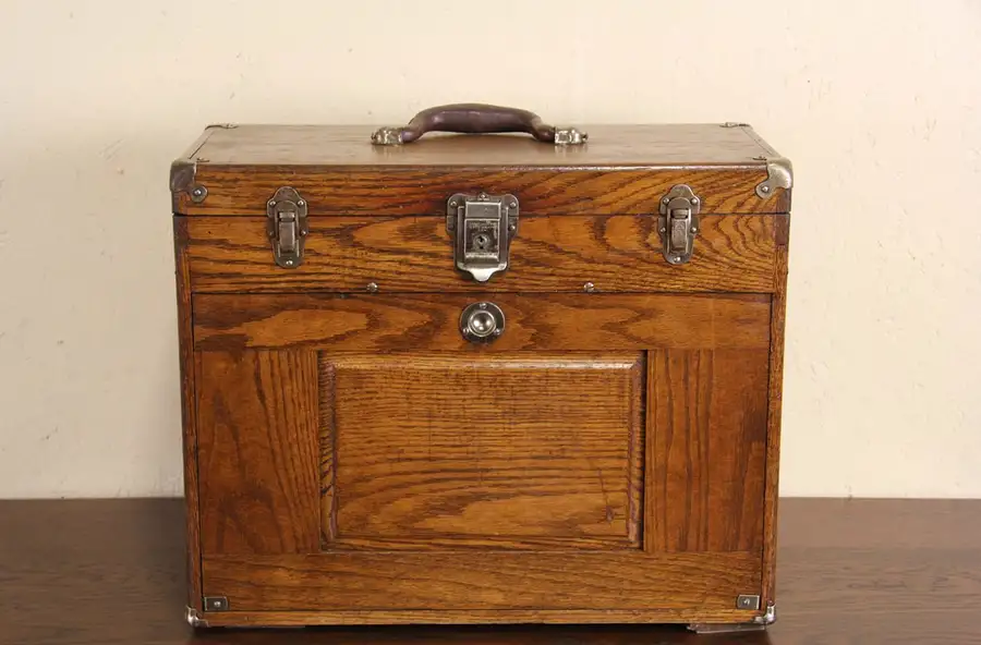 Main image of Oak 1920's Machinist Tool Chest, Jewelry or Collector Cabinet
