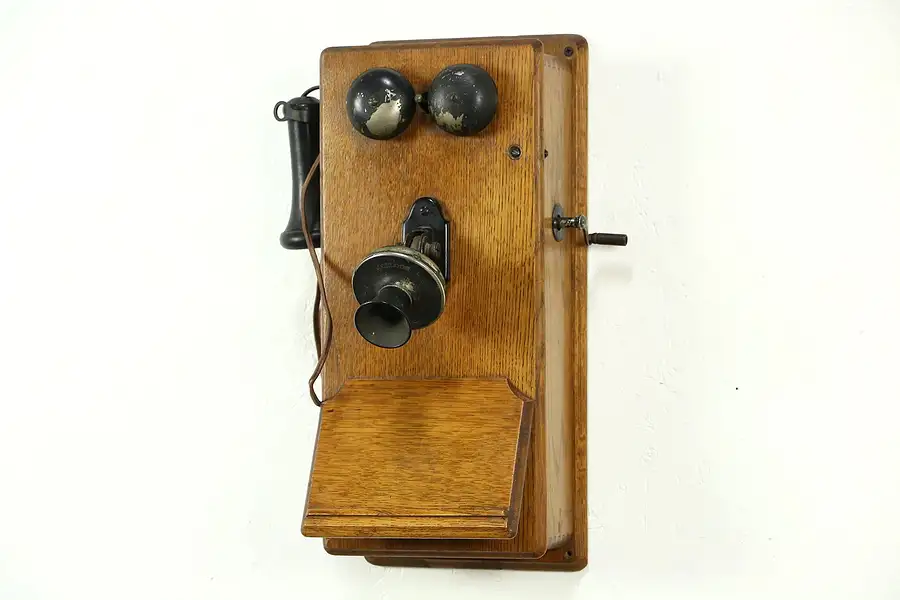 Main image of Kellogg Signed Antique Oak Crank Wall Telephone & Generator