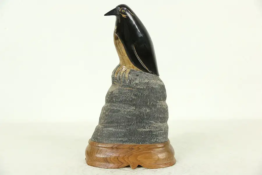 Main image of Bird Sculpture, Hand Carved Buffalo Horn, Thailand Folk Art 10" Tall