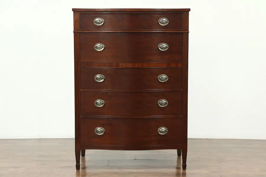 Main image of Tall Chest, Traditional Vintage Mahogany Bowfront, Signed Kindel