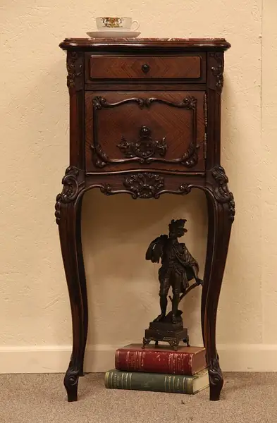 Main image of French Carved Rosewood Marble Top Nightstand