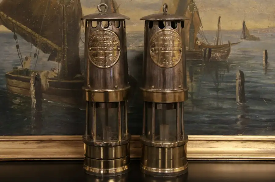 Main image of Pair Antique 1800's English Coal Miner Lamps or Lanterns