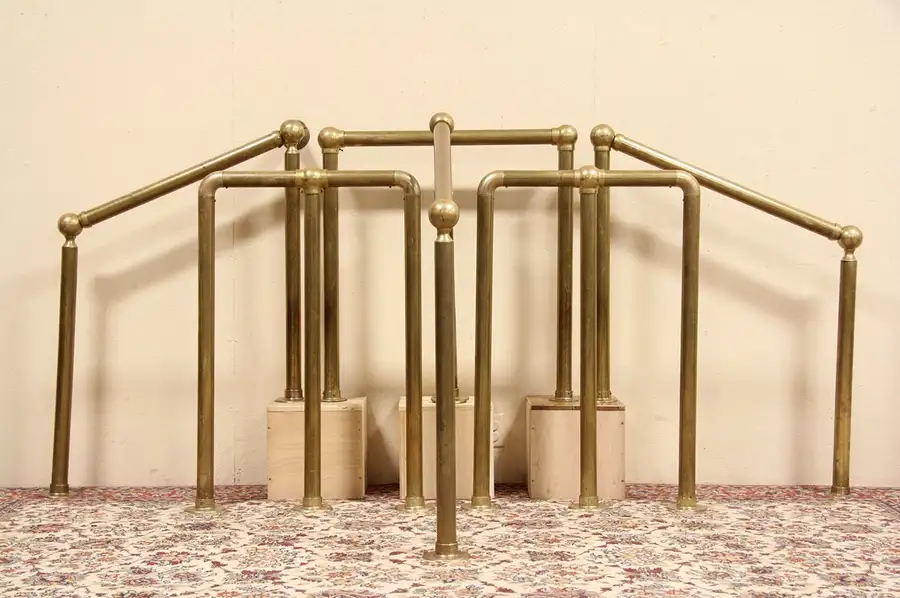 Main image of Group of Vintage Salvage Brass Theater Railings & Stanchions