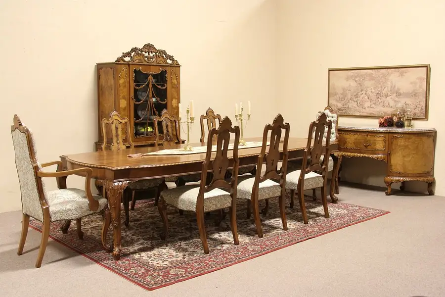 Main image of Romweber Carved Dining Set, 8 Chairs, Table, Marble Sideboard and China Cabinet