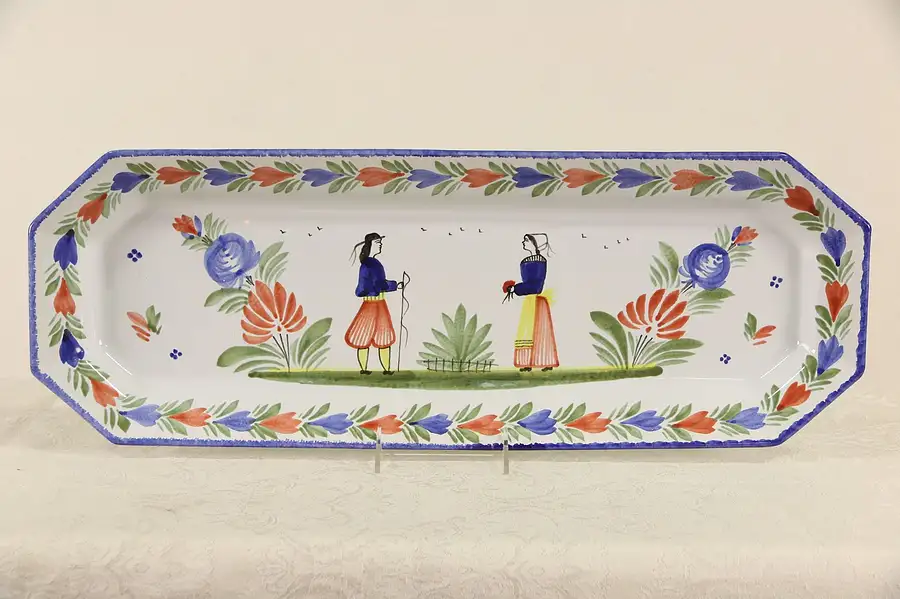Main image of Quimper France Signed Hand Painted Minstral Blue 24" Tray or Platter