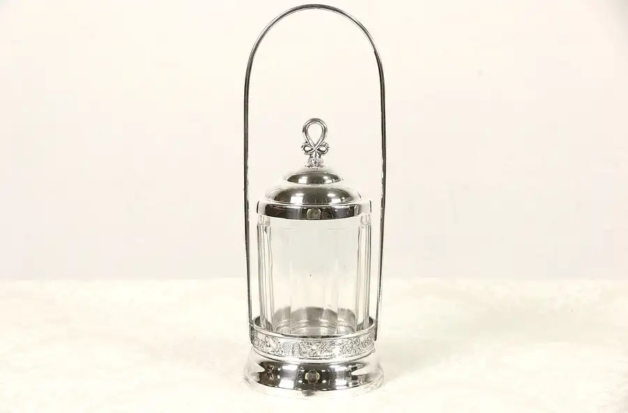 Main image of Victorian 1890 Antique Silverplate Pickle Castor Set, Glass Jar