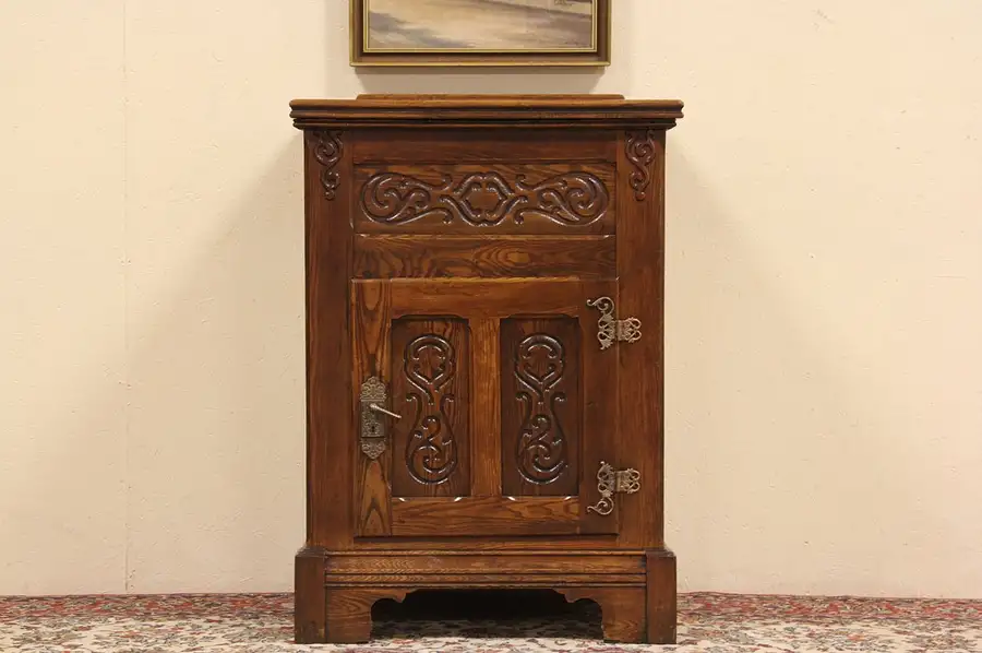Main image of Oak 1900 Antique Ice Box - Great for Wine Storage