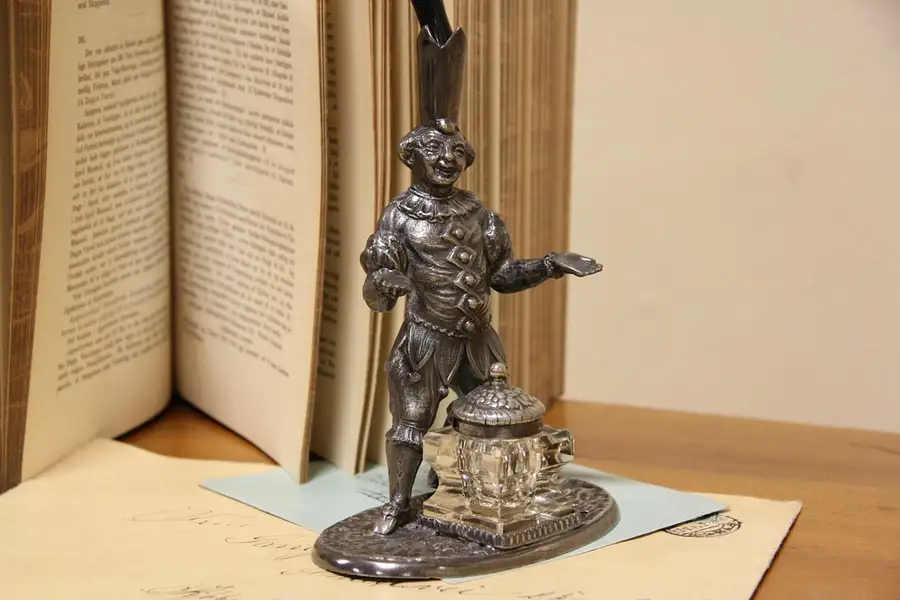 Main image of Court Jester Antique 1900 Inkwell & Pen Holder