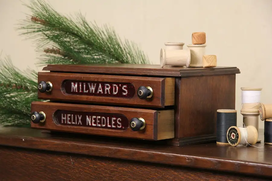 Main image of Milward's Needles 1870 Antique Cabinet or Jewelry Box, Stained Glass