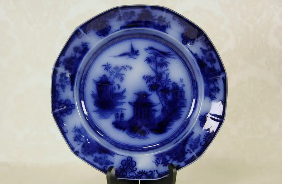 Main image of Flow Blue 1880 Antique Chusan Plate, Ementson