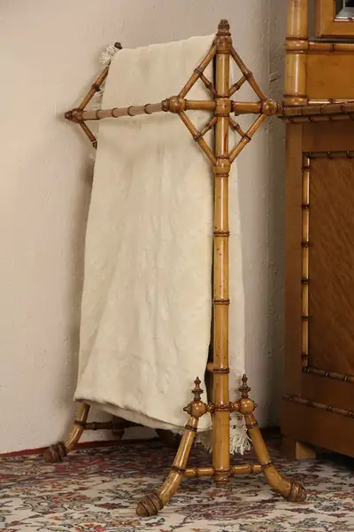 Main image of Curly Birdseye Maple Bamboo Antique 1870's Quilt Rail or Towel Bar Stand