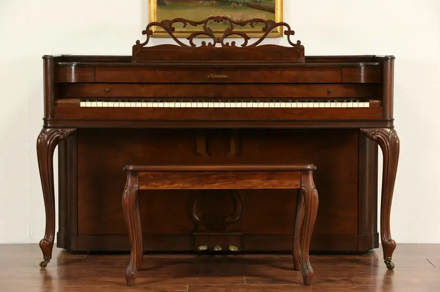 Main image of Baldwin Acrosonic 1945 Piano & Bench, Carved Walnut