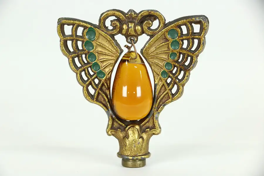 Main image of Butterfly 1920 Antique Lamp Finial, Amber Glass Bead