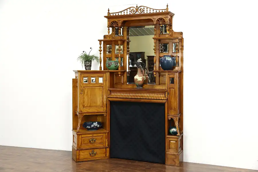 Main image of Architectural Salvage Antique Fireplace Mantel, Beveled Mirrors & Galleries