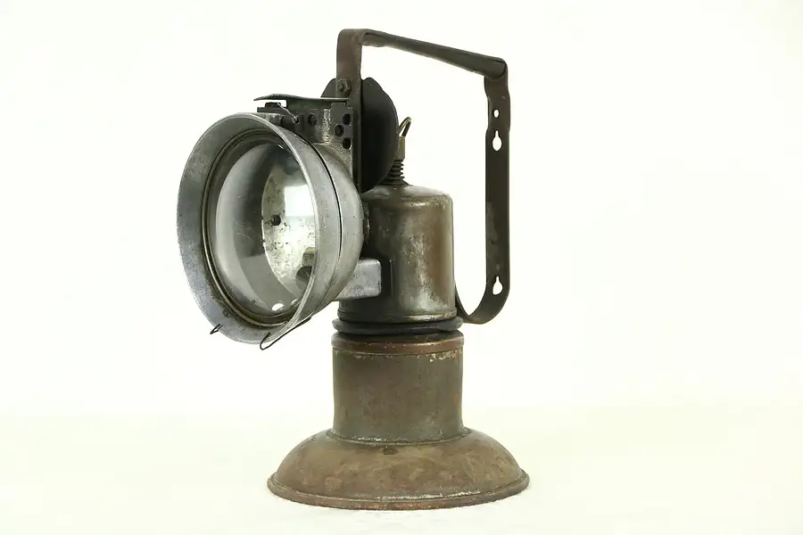 Main image of Portable 1900's Antique Iron Oil Lantern with Lens