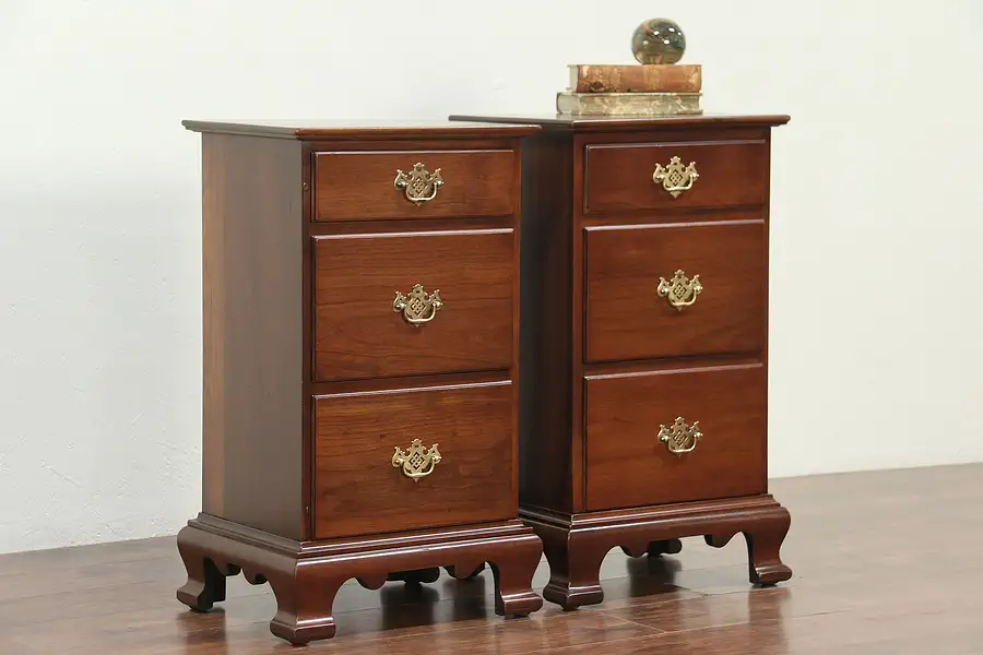 Main image of Pair of Vintage Cherry Nightstands or End Tables, signed Stickley NY