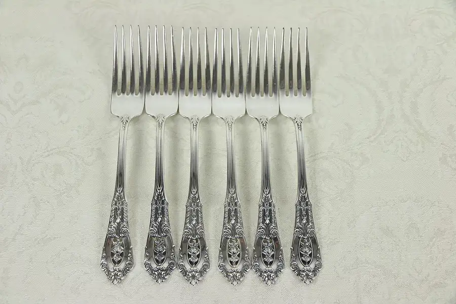 Main image of Set of 6 Sterling Silver 7" Dinner Forks, Rose Point by Wallace