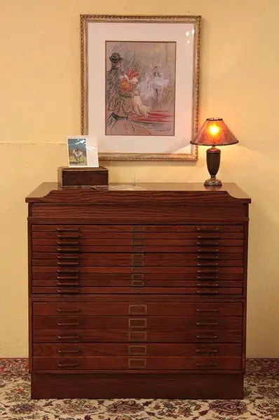 Main image of Oak 15 Drawer Map Chest, Drawing File & Easel