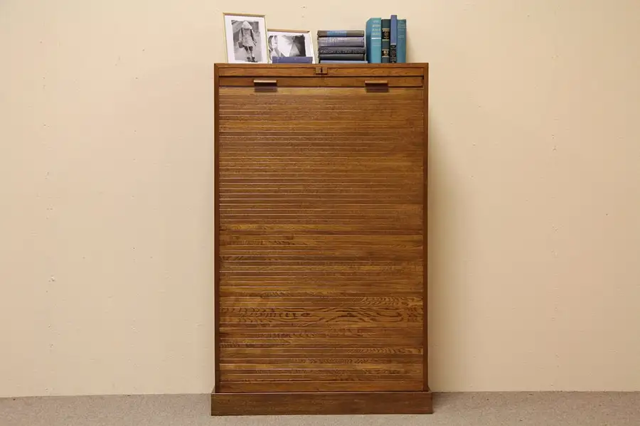 Main image of Art Deco Rolltop Oak File Cabinet
