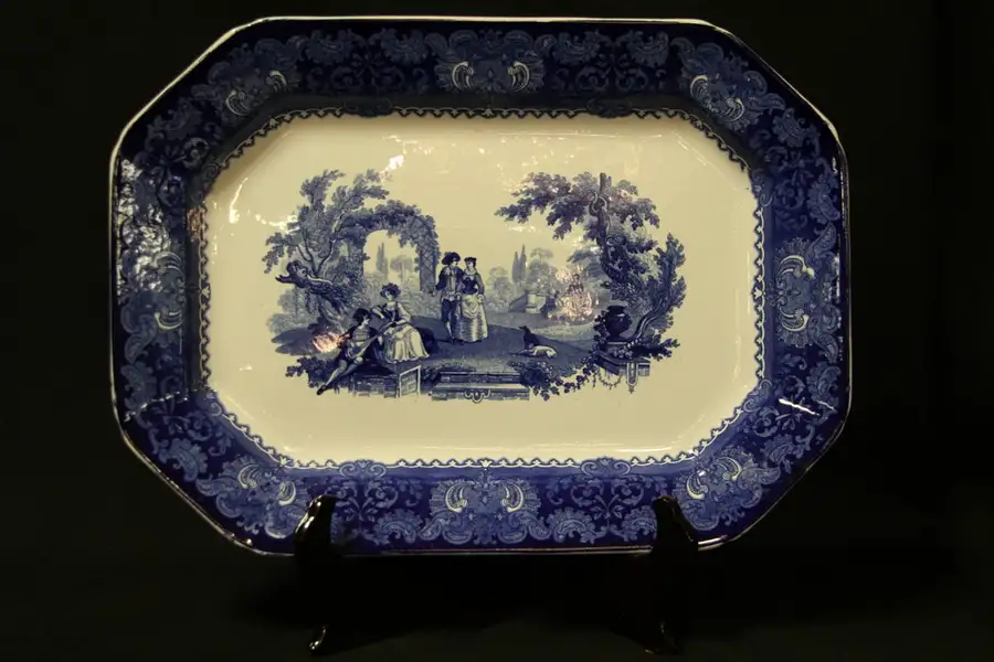 Main image of Flow Blue Watteau 1880 Antique Platter