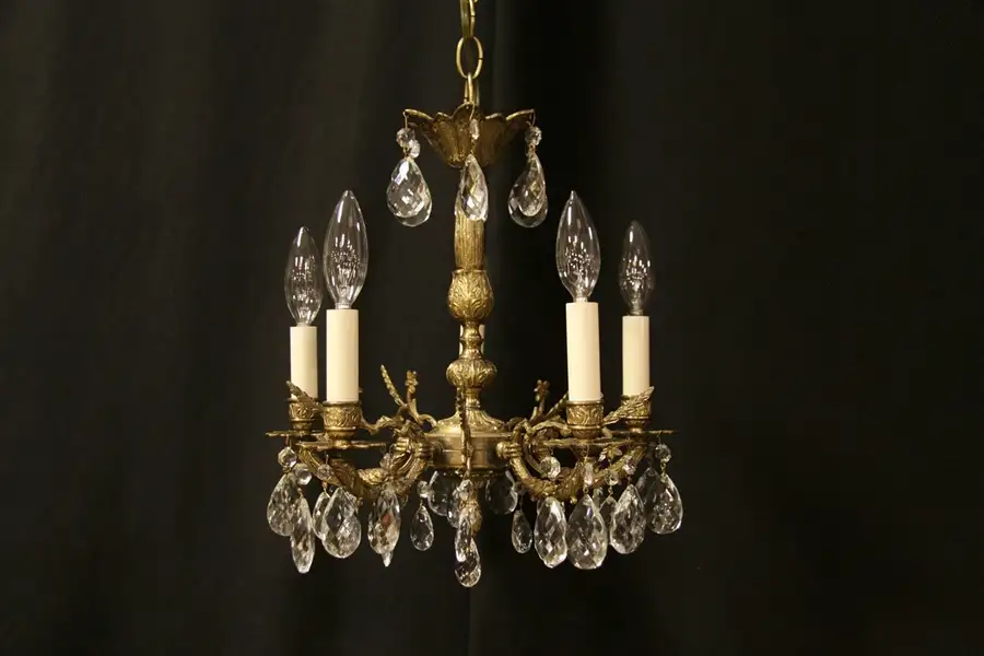 Main image of Petite Brass & Crystal 5 Light Vintage Chandelier