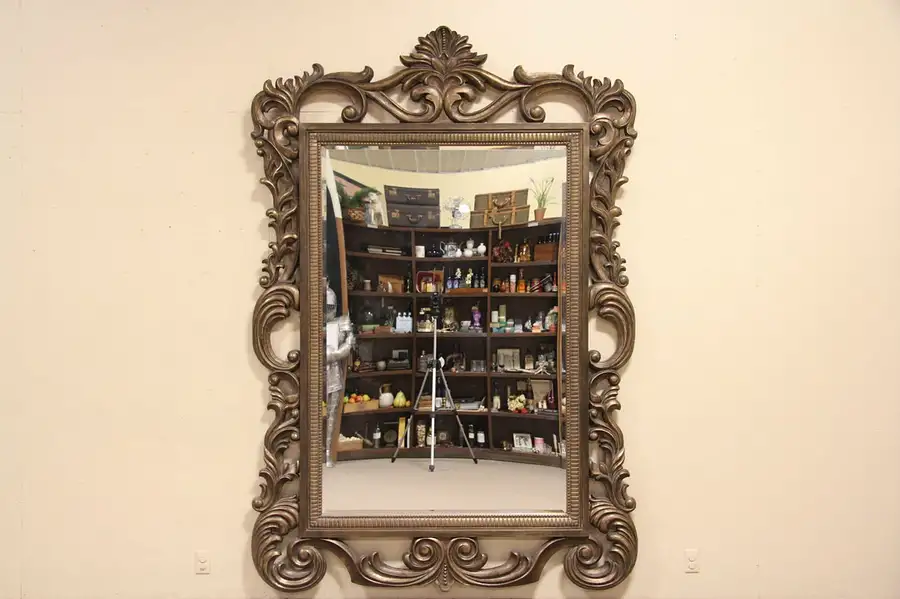 Main image of Baroque Beveled Vintage Wall or Hall Mirror, 9' 1" Tall
