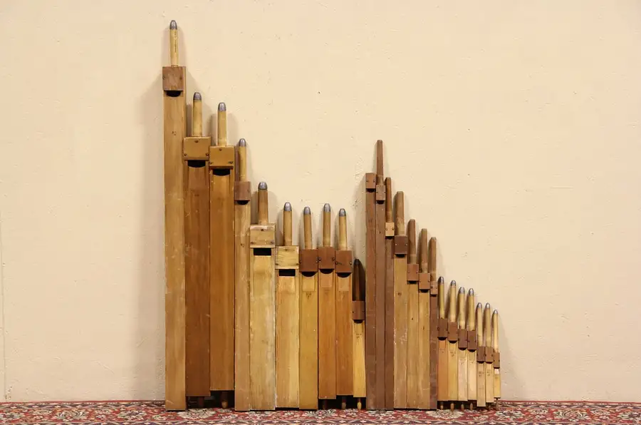 Main image of Group of 24 Wooden Antique Salvage 1900's Organ Pipes