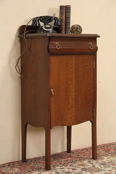 Main image of Oak 1900 Antique Music Cabinet, Original Brass Hardware
