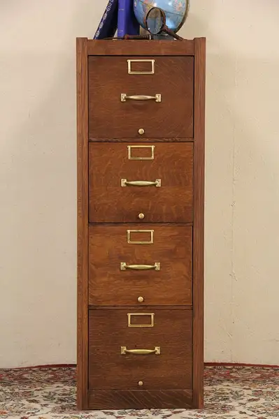 Main image of Oak Filing Cabinet, 1920 Antique 4 Drawer File