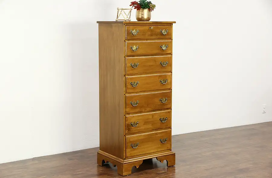 Main image of Ethan Allen Signed Vintage Maple 7 Drawer Lingerie Chest, Jewelry Tray