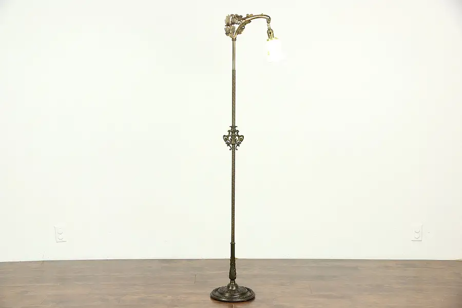 Main image of Iron Antique Hand Painted Bridge or Floor Reading Lamp, Hand Painted Shade