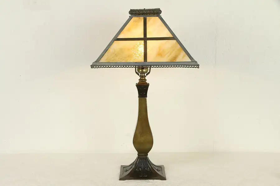 Main image of Stained Glass Shade 1910 Antique Lamp, Hairline Crack