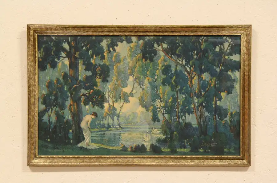 Main image of Art Deco 1920 Lake & Swans Print, J. Willett