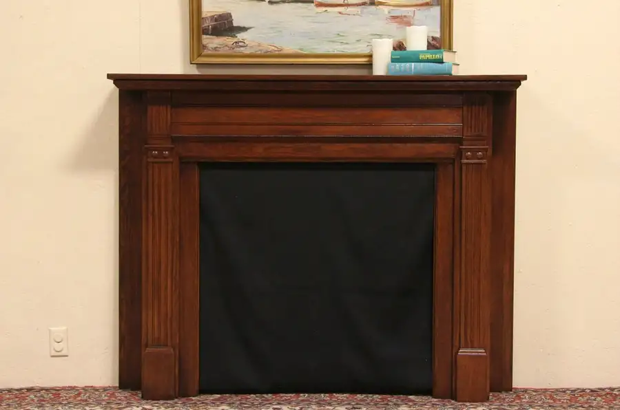 Main image of Oak 1900 Architectural Salvage Antique Fireplace Mantel