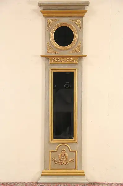 Main image of Gold & SIlver Painted Column Beveled Mirror, Signed Bassett