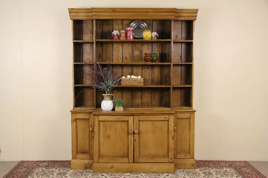 Main image of Pine Primitive English Country 1860's Antique Pewter Cupboard