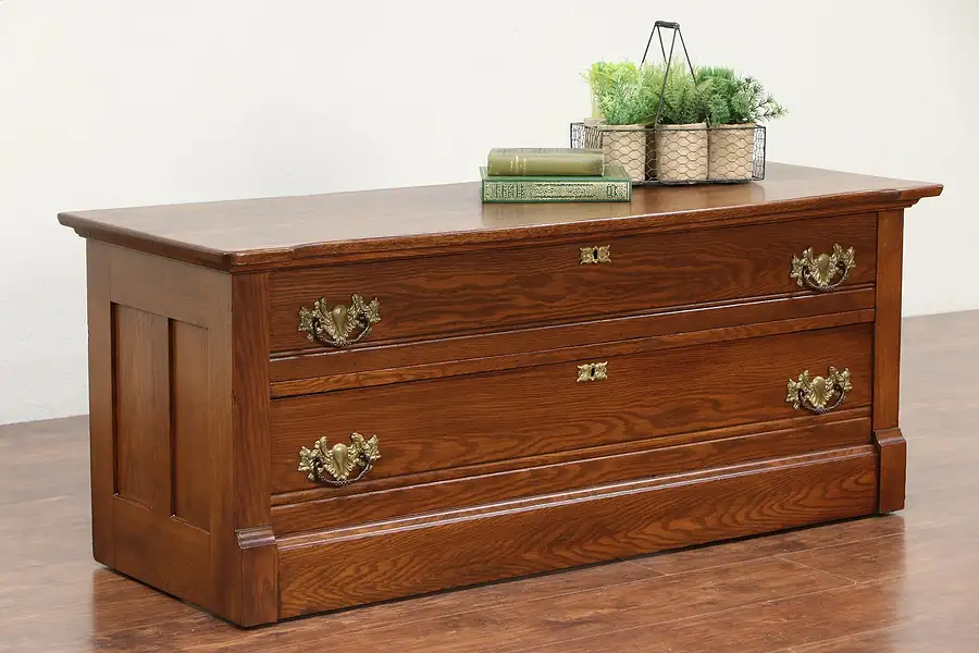 Main image of Victorian Oak Antique 1890 Lowboy Chest, TV Console Cabinet