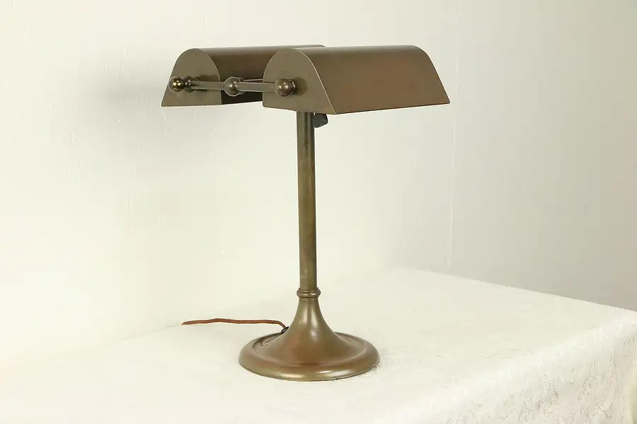 Main image of Double Partner Antique 1910 Desk Lamp, Patinated Brass