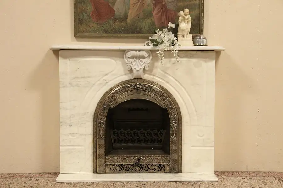 Main image of Victorian Marble Fireplace Mantel, Surround & Iron Insert