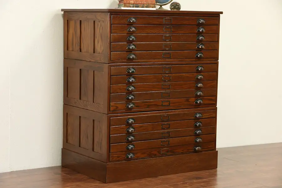 Main image of Oak Stacking 1920's Map Chest or Document File, 15 Drawers, Signed Hamilton