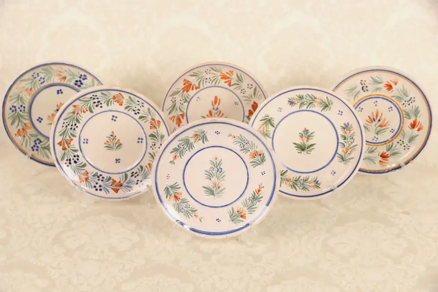 Main image of Henriot Quimper Set of 6 Hand Painted Fleuri Pattern 6 1/2" Plates, Chips