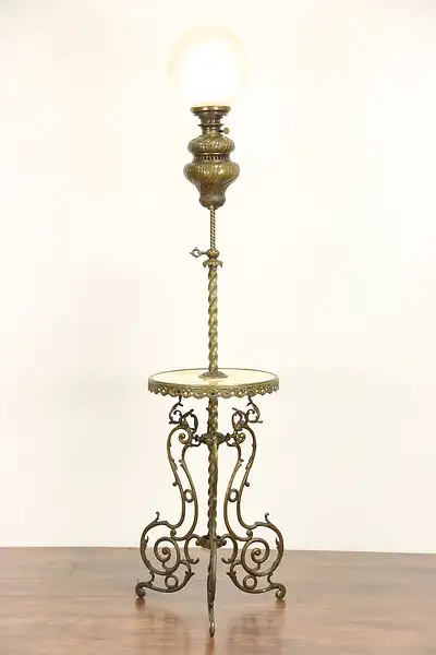 Main image of Victorian Onyx & Brass 1880's Antique Adjustable Electrified Piano Lamp, Belgium