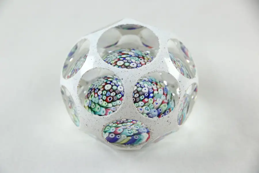 Main image of Millefiori Faceted Glass Overlay Swirly Paperweight