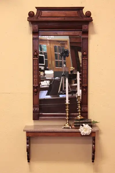 Main image of Victorian Eastlake Hall Mirror, Marble Shelf