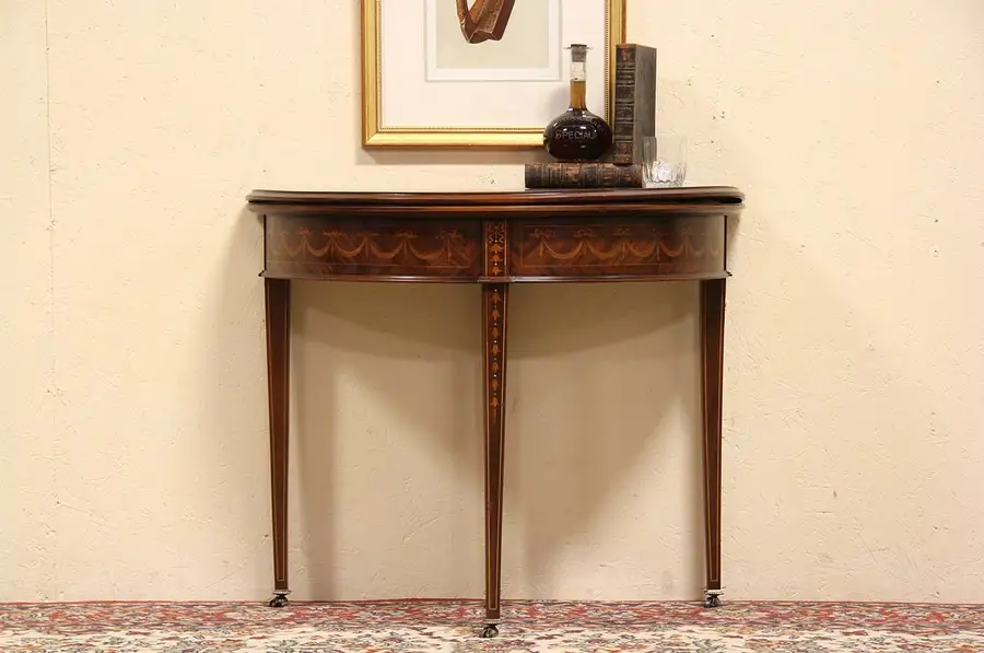 Main image of Hepplewhite 1910 Console Game Table, Pearl Marquetry