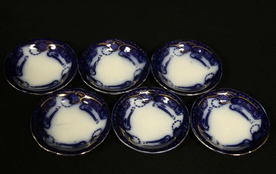 Main image of Flow Blue Set of Six Butter Pats, Delamere Pattern by Alcock