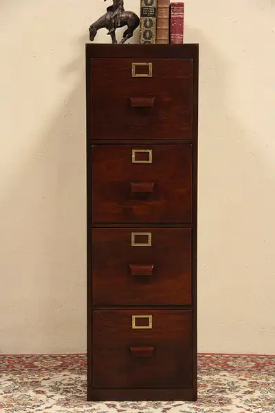 Main image of Four Drawer 1940's Vintage Mahogany File Cabinet