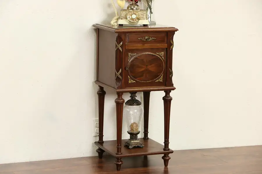 Main image of French Empire Antique Nightstand, Mahogany and Bronze Mounts