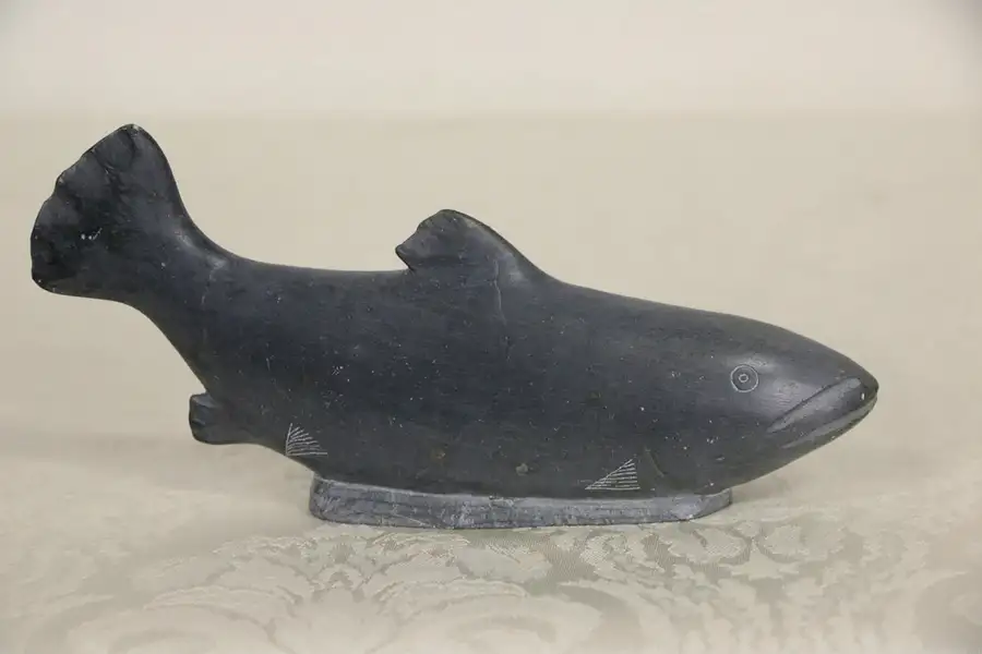 Main image of Inuit Hand Carved Soapstone Whale Sculpture