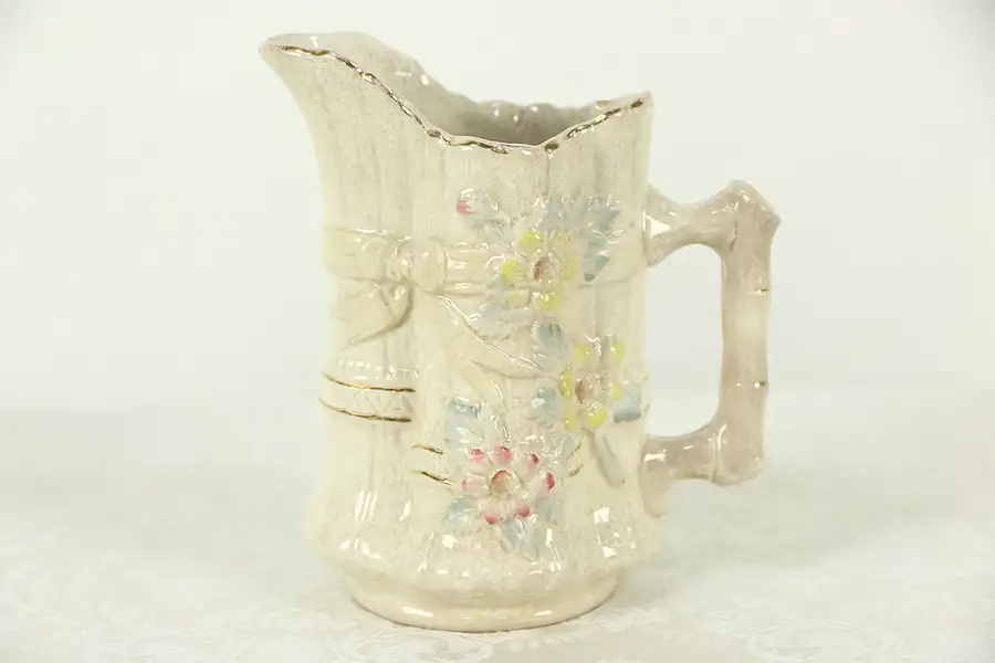 Main image of Majolica Hand Painted Pitcher 6 1/2" Tall, Flowers